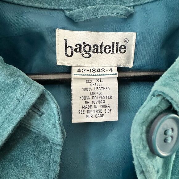 Bagatelle Teal Blue Suede Leather Shirt Jacket Unisex XL Button Front Pockets - Picture 4 of 4